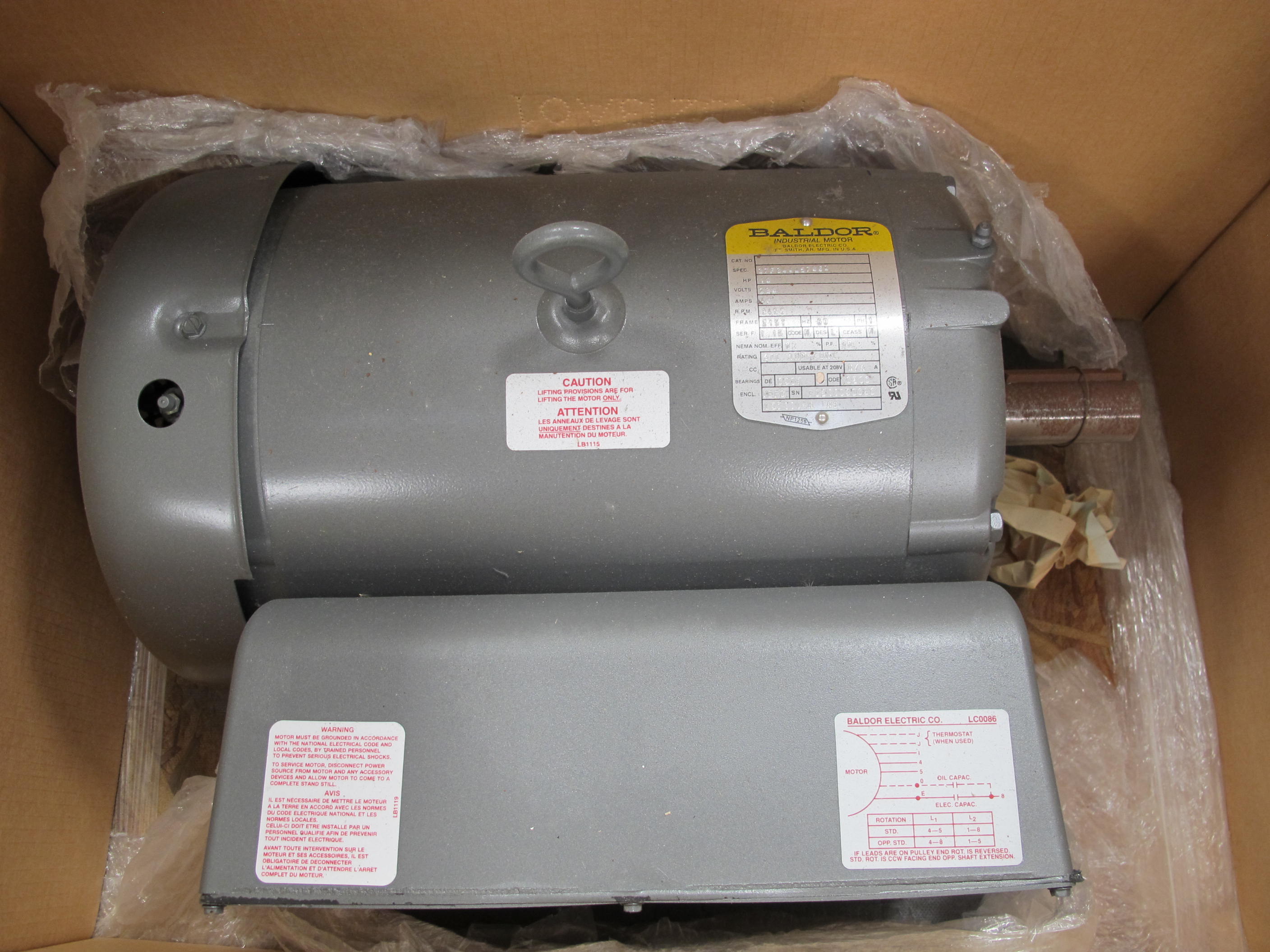 MOTOR, ELECTRIC TYPE, 10 HORSEPOWER, 230VAC ELEC RATING, 3450 RPM, 215T FRAME, TEFC ENCLOSURE, 1.0 SERVICE FACTOR. MOTOR TO BE MODIFIED WITH CLASS H INSULATION. DO NOT SUBSTITUTE, PART # L3711T (W-44) LOADING & HANDLING FEE $15-